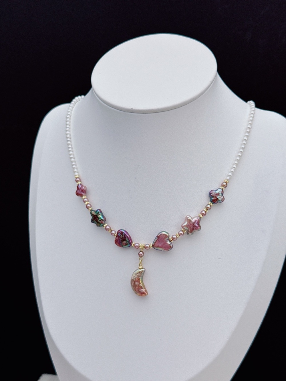 RL043 Handmade Premium Quality Freshwater Baroque Necklace Moon&Star 18” - Picture 12 of 16